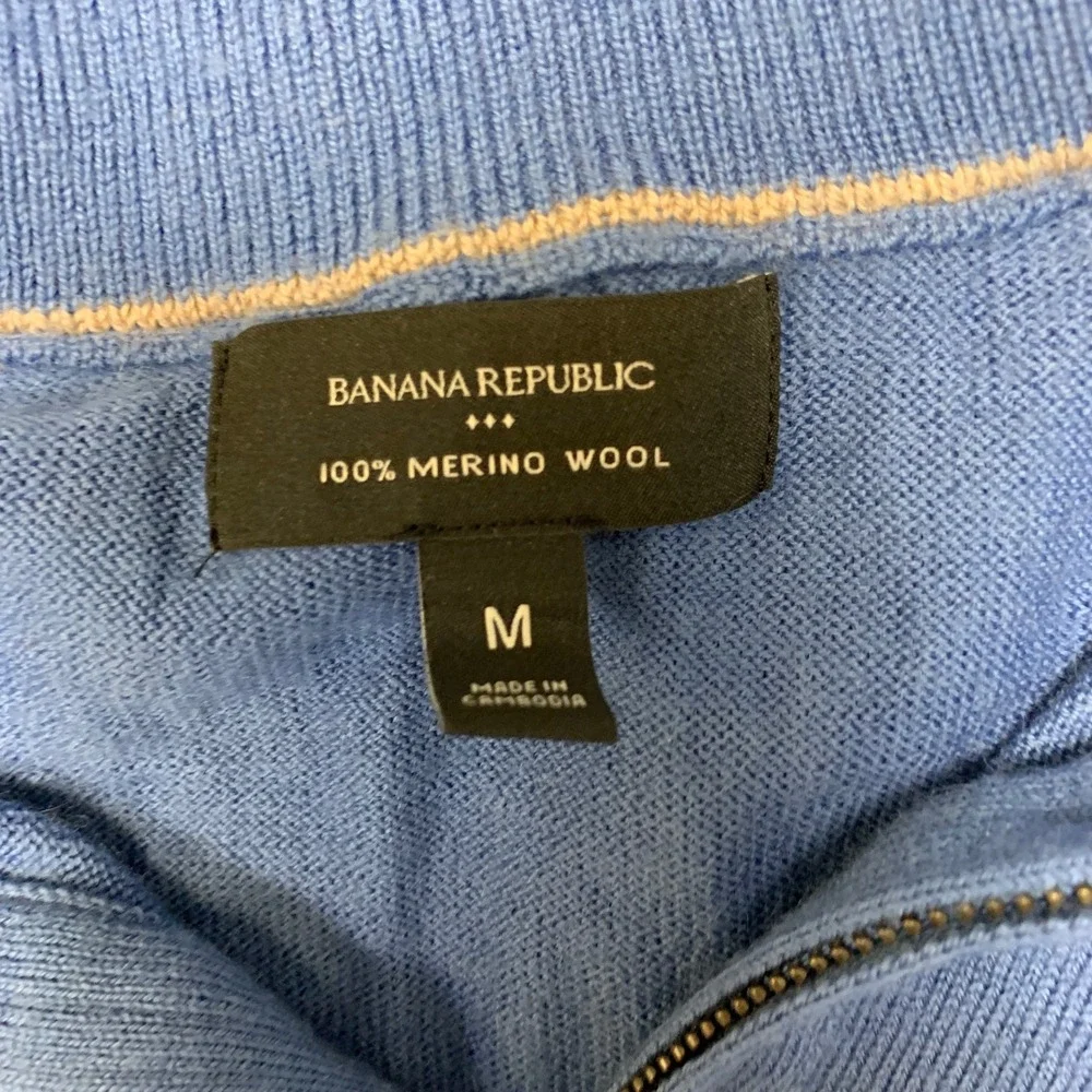 Banana Republic Sweater Mens Medium Blue Quarter Zip Mock Neck Ribbed Hem Winter